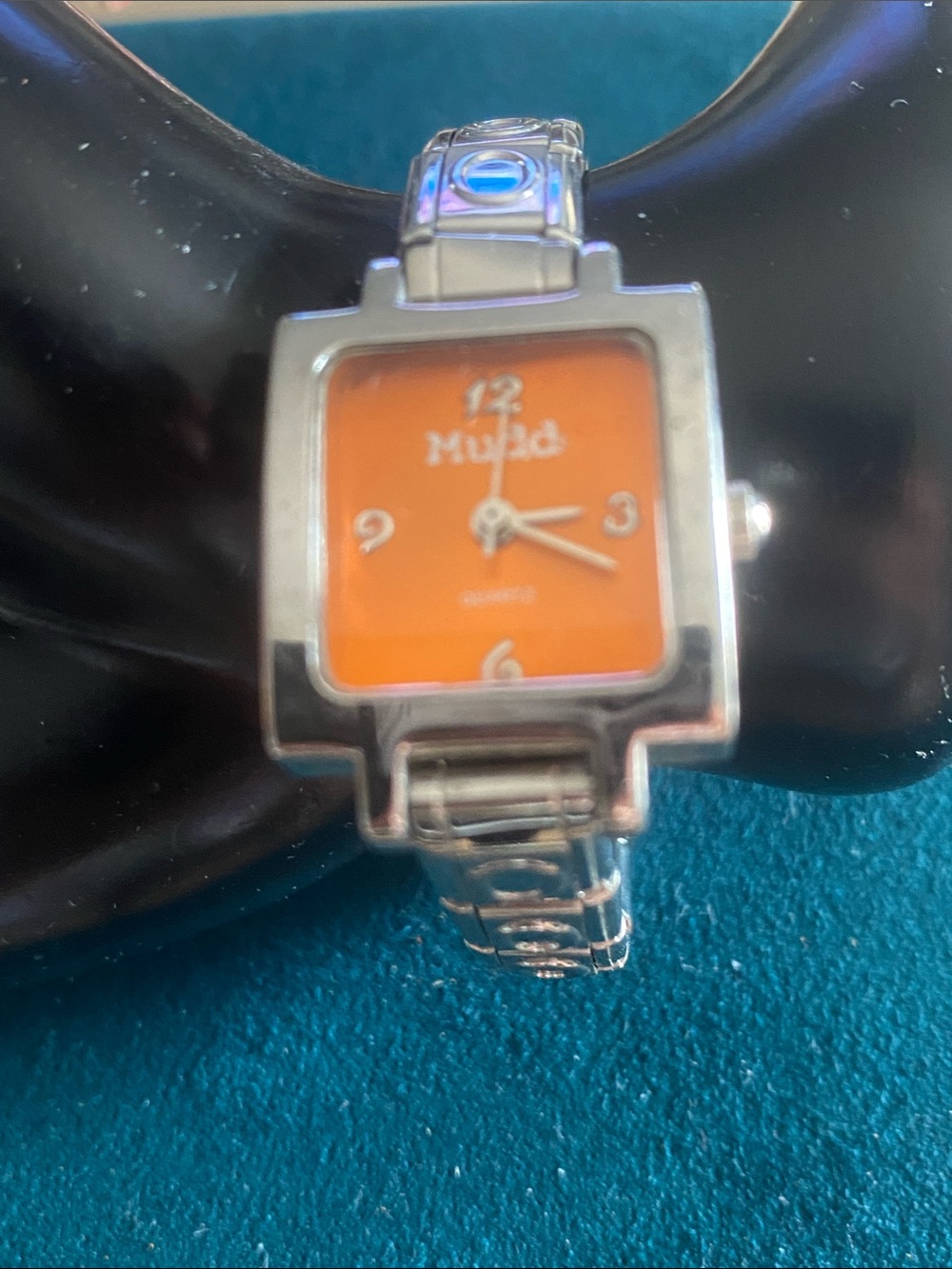 Mudd Silver-Tone Bracelet Watch with Orange Dial